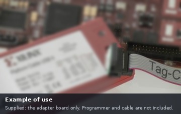 Example of use: the TC2050-XILINX adapter board on a Xilinx Platform Cable with a Tag-Connect cable attached. Only the adapter board is supplied.